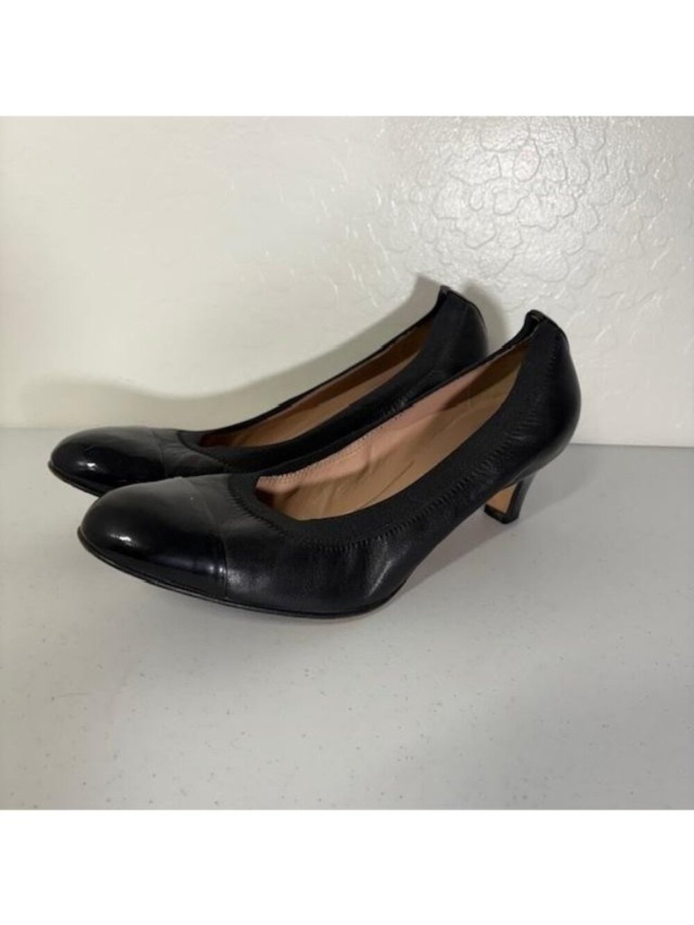 Anyi Lu Shoes Womens Size 10.5 Black Leather Cap Toe Kitten Pumps Made In Italy
